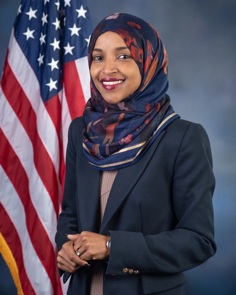 Representative Ilhan Omar in her official congressional portrait